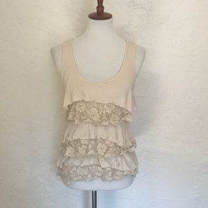 Lace and jersey ruffles tank top. Size small.
